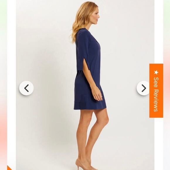 Jude Connally Blue Swirl Megan 3/4 Sleeve Jude Cloth Shift Dress Sz.L - Picture 3 of 14